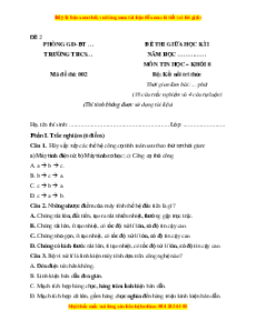 Đề thi giữa kì 1 Tin học 8 Kết nối tri thức (đề 2)