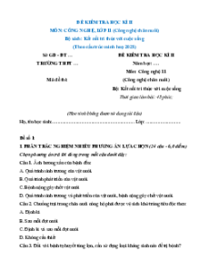 5 Đề thi cuối kì 2 Công nghệ Chăn nuôi 11 Kết nối tri thức cấu trúc mới