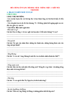 Đề cương ôn tập Cuối kì 2 Tiếng Việt lớp 3 Kết nối tri thức