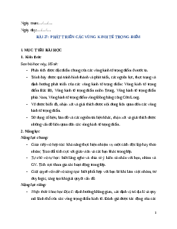 Giáo án Bài 27 Địa lí 12 Cánh diều: Phát triển các vùng kinh tế trọng điểm