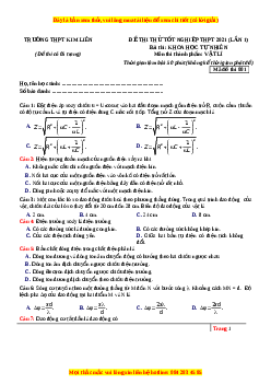 Đề thi thử Vật Lí trường Kim Liên năm 2021