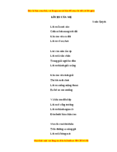 Phiếu bài tập Tuần 1 Lời ru của mẹ Ngữ văn 7