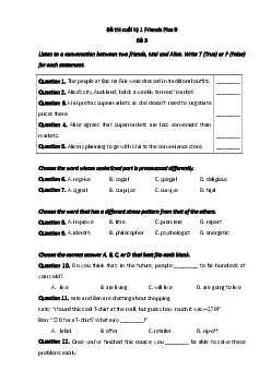 Đề thi Cuối kì 1 Tiếng Anh 9 Friends Plus (Đề 3 kèm file nghe)