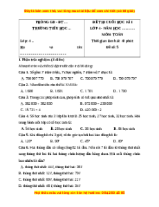 Đề thi cuối kì 1 Toán lớp 4 Kết nối tri thức - Đề 5