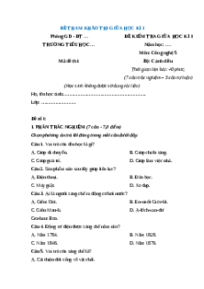 Đề thi giữa kì 1 Công nghệ lớp 5 Cánh diều (Đề 1)