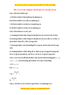 Trắc nghiệm Các số liệu đặc trưng đo mức độ phân tán của mẫu số liệu Toán 10 Chân trời sáng tạo