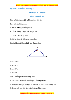 Trắc nghiệm Tam giác cân Toán 7 Cánh diều