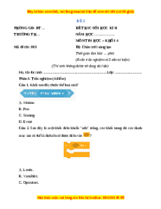 Đề thi cuối kì 2 Tin học lớp 4 Chân trời sáng tạo (Đề 3)