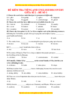 Bộ 7 đề thi giữa kì 2 Tiếng Anh 10 English Discovery có đáp án
