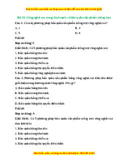 Trắc nghiệm Bài 20: Công nghệ cao trong thu hoạch và bảo quản sản phẩm trồng trọt