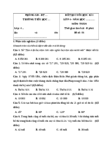 Đề thi cuối kì 1 Toán lớp 4 Chân trời sáng tạo - Đề 1