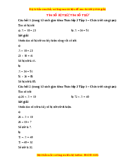 Giải Sgk Toán lớp 3 Bài 5: Tìm số bị trừ, tìm số trừ (Chân trời sáng tạo)