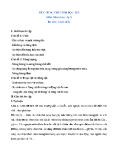 Đề cương ôn tập cuối học kì 1 Khoa học lớp 5 Cánh diều