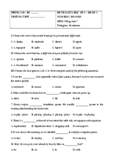 Bộ 18 đề thi giữa kì 2 Tiếng Anh 7 Right on có đáp án