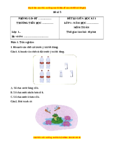 Đề thi giữa kì 1 Toán lớp 1 Chân trời sáng tạo - Đề 5