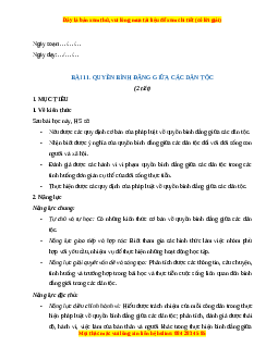 Giáo án Bài 11 KTPL 11 Kết nối tri thức: Quyền bình đẳng giữa các dân tộc