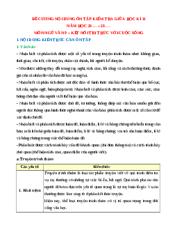 Đề cương ôn tập Giữa kì 2 Ngữ văn 9 Kết nối tri thức