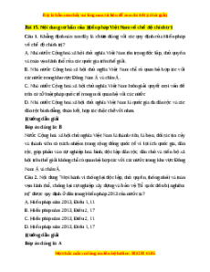 Trắc nghiệm Bài 15: Nội dung cơ bản của Hiến pháp Việt Nam về chế độ chính trị