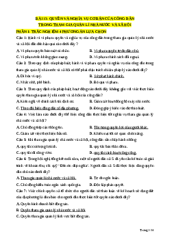 Trắc nghiệm Bài 13 Kinh tế pháp luật 11 Đúng-Sai, Trả lời ngắn: Quyền và nghĩa vụ của công dân