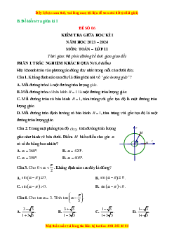 Đề thi giữa kì 1 Toán 11 Chân trời sáng tạo (đề 6)