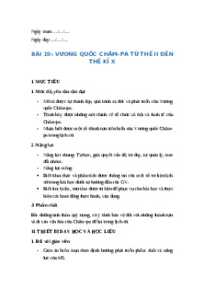 Giáo án Bài 19 Lịch sử 6 Kết nối tri thức (năm 2024): Vương quốc Chăm-pa từ thế kỉ II đến thế kỉ X