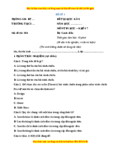 Đề thi cuối kì 2 Tin học 7 Cánh diều (Đề 1)