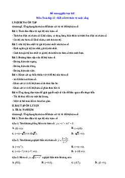 Đề cương ôn tập Giữa kì 1 Toán 12 Kết nối tri thức
