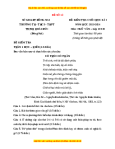 Đề thi cuối kì 1 Ngữ Văn 10 Cánh diều (Đề 13)