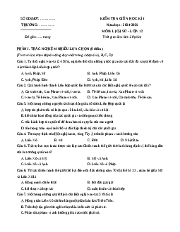 Đề thi giữa kì 1 Lịch sử 12 Cánh diều 2024 (Đề 5)