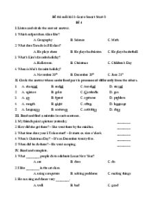 Đề thi Cuối kì 1 Tiếng Anh lớp 5 i-Learn Smart Start (Đề 4 kèm file nghe)