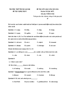 Đề thi giữa kì 2 Tiếng Anh 11 trường THPT Trùng Khánh