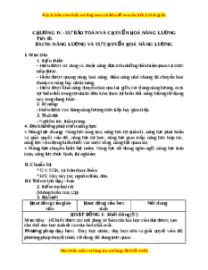 Giáo án Năng lượng và sự chuyển hóa năng lượng Vật lí 9