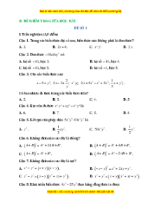 Đề thi giữa kì 1 Toán 8 Kết nối tri thức (Đề 1)