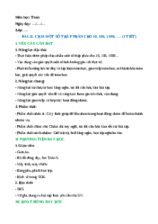 Giáo án Chia một số thập phân cho 10, 100, 1000, … Toán lớp 5 Cánh diều