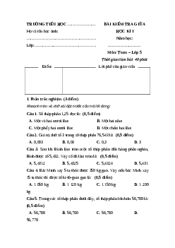 Đề thi giữa kì 1 Toán lớp 5 Cánh diều (Đề 6)