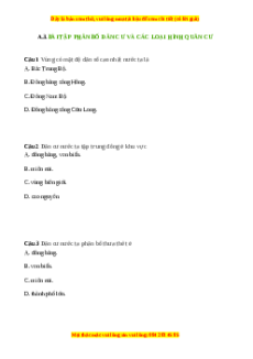 Trắc nghiệm Bài 3 Địa lí 9: Phân bố dân cư và các loại hình quần cư