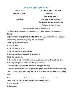 Đề thi Giữa kì 1 Công nghệ 12 Kết nối tri thức Điện Điện tử
