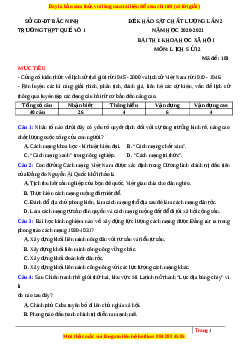 Đề thi thử Lịch Sử trường Quế Võ lần 2 năm 2021