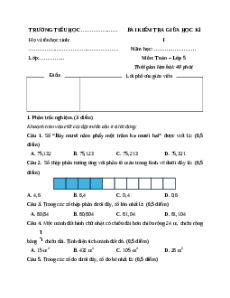 Đề thi giữa kì 1 Toán lớp 5 Cánh diều (Đề 1)