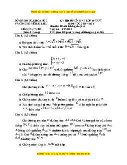 Đề thi vào 10 môn Toán tỉnh Bạc Liêu (Hệ không chuyên) năm 2021