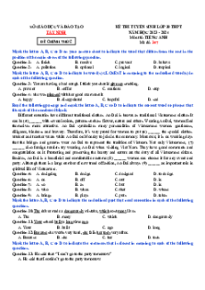 Đề thi vào 10 Tiếng Anh Tỉnh Tây Ninh năm 2023-2024