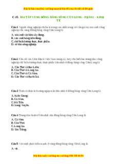 Trắc nghiệm Bài 36 Địa lí 9: Vùng Đồng bằng sông Cửu Long (tiếp theo)