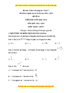 Đề thi giữa học kì 2 Toán 7 Chân trời sáng tạo có đáp án (Đề 4)