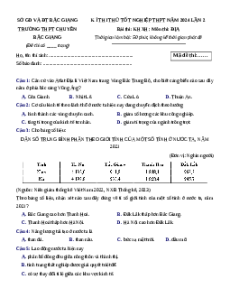 Đề thi thử tốt nghiệp Địa lí trường THPT Chuyên Bắc Giang lần 2 năm 2024