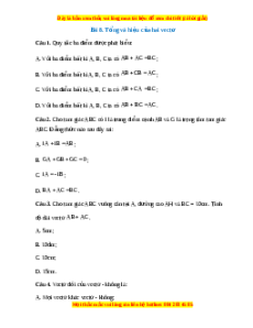 Trắc nghiệm Tổng và hiệu của hai vectơ Toán 10 Kết nối tri thức