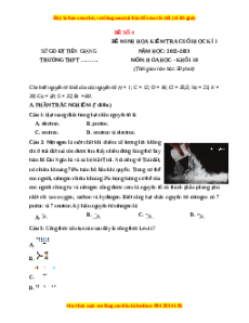 Đề thi cuối kì 1 Hóa học 10 Chân trời sáng tạo - Đề 4