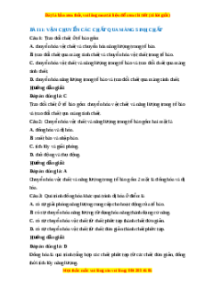 Trắc nghiệm Sinh học 10 Bài 11 Chân trời sáng tạo: Vận chuyển các chất qua màng sinh chất