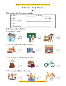 Đề thi cuối kì 1 Tiếng Anh lớp 4 Family and Friends (Đề 3 kèm file nghe)