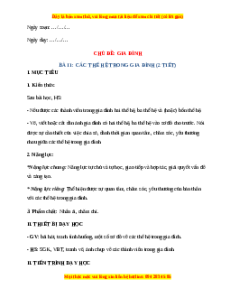 Giáo án Các thế hệ trong gia đình TNXH lớp 2 Chân trời sáng tạo