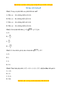 Trắc nghiệm Bài tập cuối chương 2 Toán 7 Cánh diều